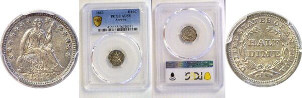 1853 Seated Liberty Half Dime  -  PCGS AU-58