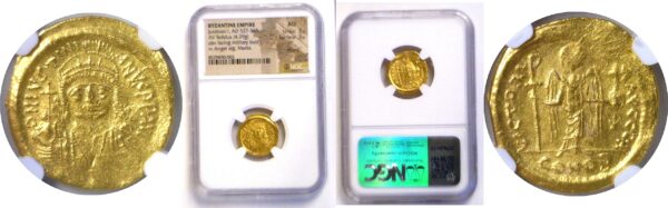 Byzantine Justinian I 527-565 AD AV Solidus NGC AU 3/3