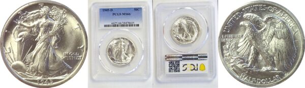 1945-D Walking Liberty Half Dollar. -  PCGS MS-66