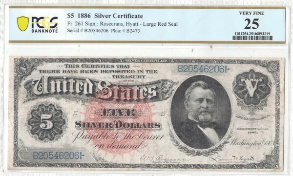 1886 $5 Silver Certificate Fr-261 PCGS VF-25 - Image 2