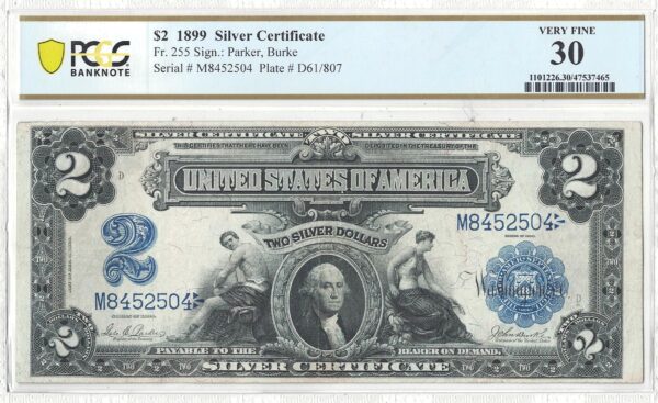 1899 $2 Silver Certificate Fr-255 PCGS VF-30 - Image 2