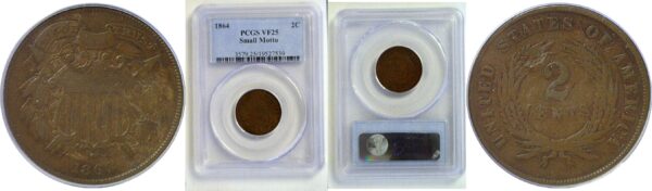1864 Small Motto.  Two Cent Piece  -  PCGS VF-25