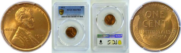 1919 Lincoln Cent  -  PCGS MS-67 RD
