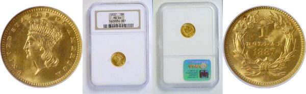 1887 One Dollar Gold Coin  -  NGC MS-66