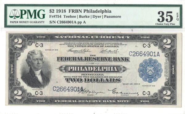 1918 $2 Federal Reserve Bank Note Fr-754 PMG VF-35 EPQ - Image 2