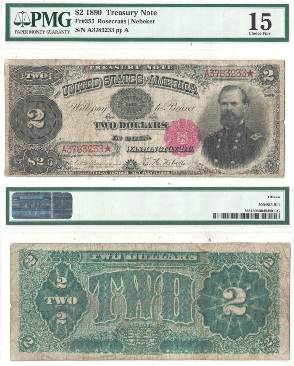 1890 $2 Treasury Note Fr-355 PMG Choice F-15