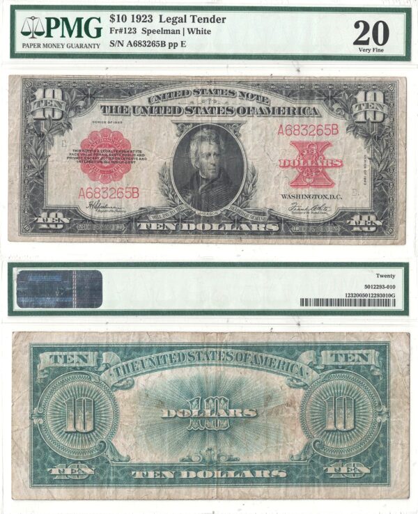 1923 $10 Legal Tender Note Fr-123 PMG VF-20