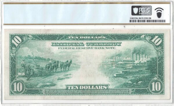 1918 $10 Federal Reserve Bank Note Fr-814 PCGS VF-30 - Image 3