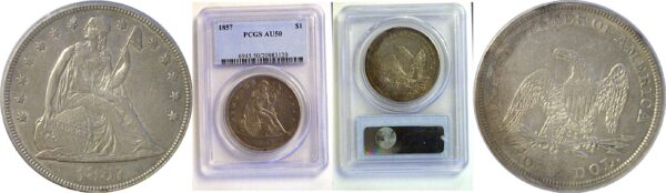 1857 Seated Liberty Dollar. -  PCGS AU-50