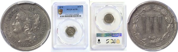 1879 Nickel Three Cent.  -   PCGS AU-55