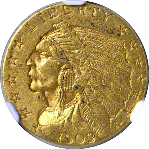 1909 $2 1/2 Indian  -  NGC AU-58 - Image 2