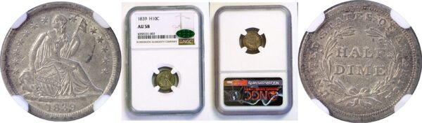 1839 Seated Liberty Half Dime.  -   NGC AU-58.  CAC