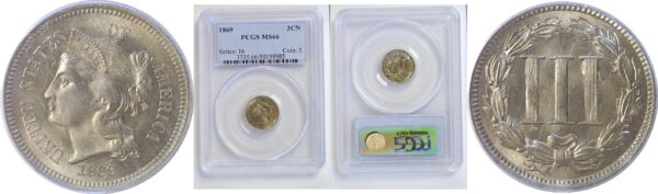 1869 Nickel Three Cent  -  PCGS MS-66