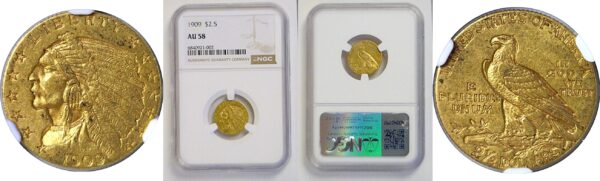 1909 $2 1/2 Indian  -  NGC AU-58