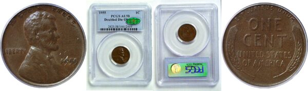 1955 Doubled Die Obverse. Lincoln Cent   -   PCGS AU-58  CAC