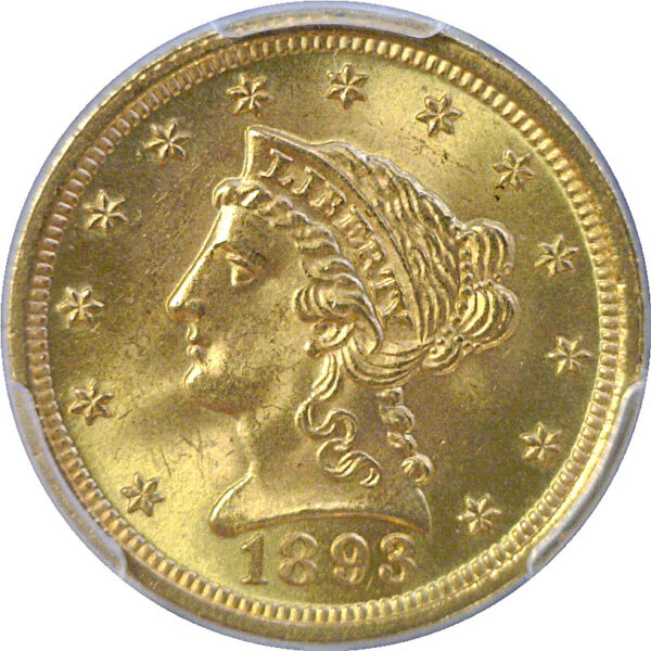 1893 $2 1/2 Liberty.  -   PCGS MS-66.  CAC - Image 2