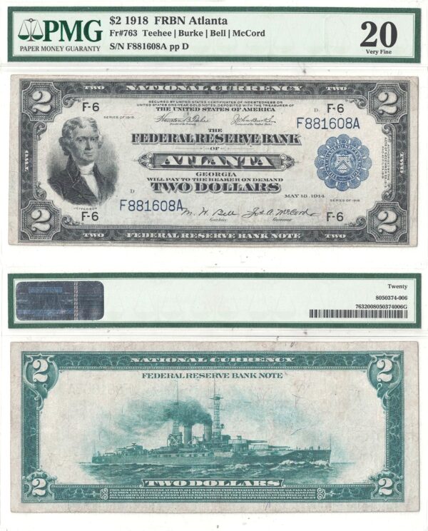 1918 $2 Federal Reserve Bank Note Fr-763 PMG VF-20