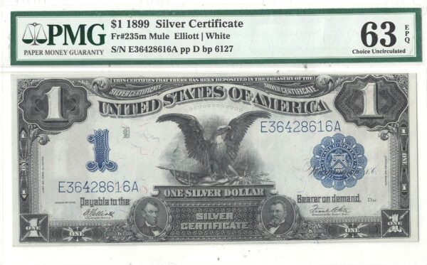 1899 $1 Silver Certificate Fr-235m Mule PMG Choice CU-63 EPQ - Image 2