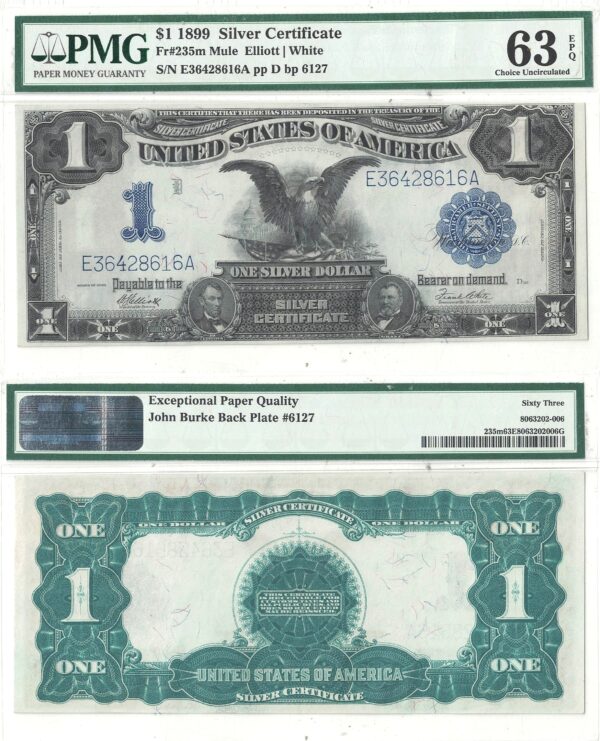 1899 $1 Silver Certificate Fr-235m Mule PMG Choice CU-63 EPQ