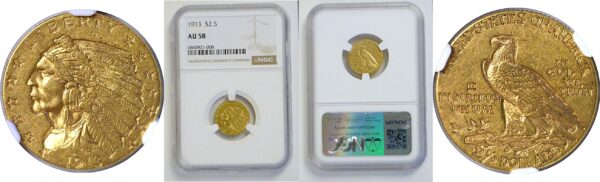 1913 $2 1/2 Indian.  -   NGC AU-58