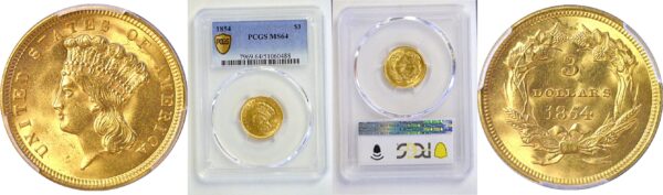 1854 $3 Princess. -  PCGS MS-64