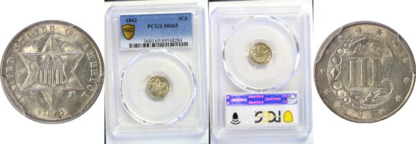 1862 Silver Three Cent  -  PCGS MS-65