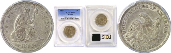 1855 Seated Liberty Quarter  -  PCGS AU-53