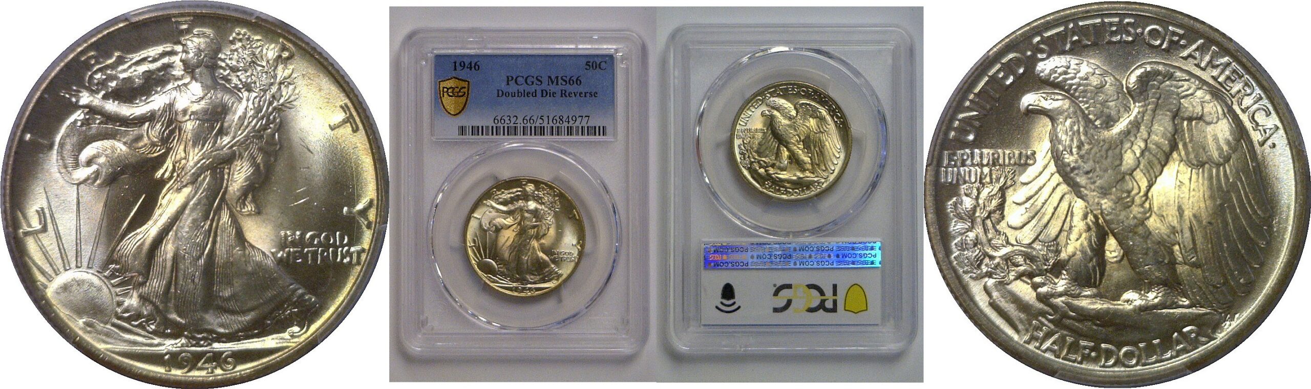 1946 Doubled Die Reverse  Walking Liberty Half Dollar    PCGS MS-66