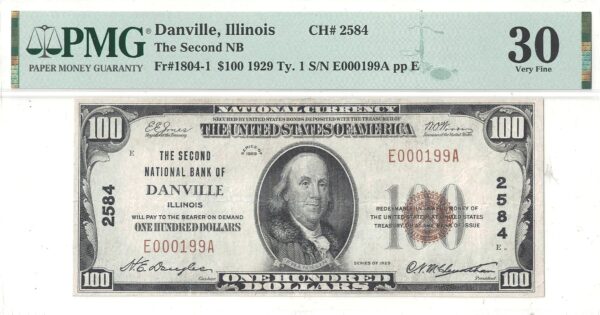 1929 $100 Danville, Illinois Charter 2584 PMG VF-30 - Image 2