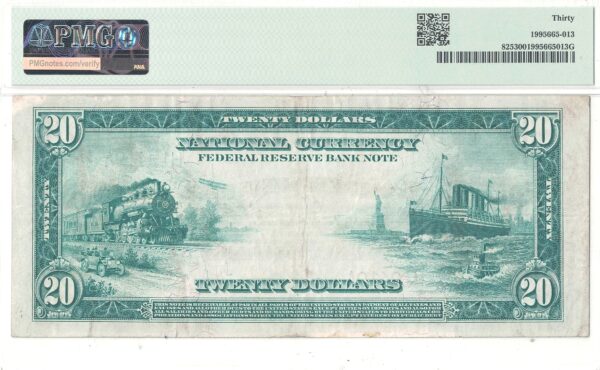 1918 $20 Federal Reserve Bank Note Fr-825 PMG VF-30 - Image 3