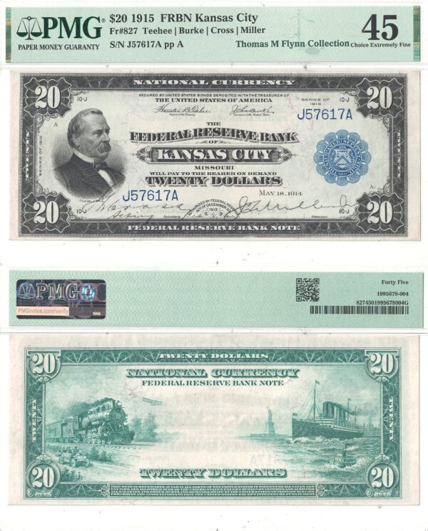 1915 $20 Federal Reserve Bank Note Fr-827 PMG XF-45