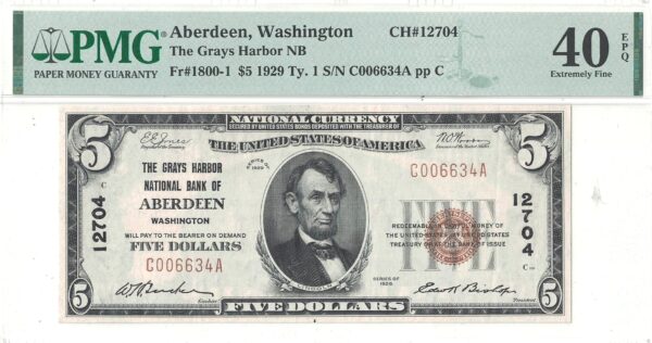1929 $5 Aberdeen, Washington Charter 12704 PMG XF-40 EPQ - Image 2