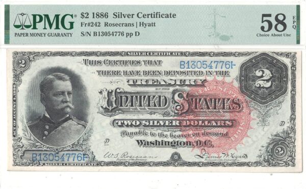 1886 $2 Silver Certificate Fr-242 PMG AU-58 EPQ - Image 2