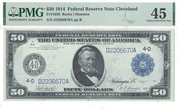 1914 $50 Federal Reserve Note Fr-1038 PMG XF-45 - Image 2