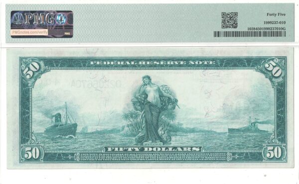 1914 $50 Federal Reserve Note Fr-1038 PMG XF-45 - Image 3