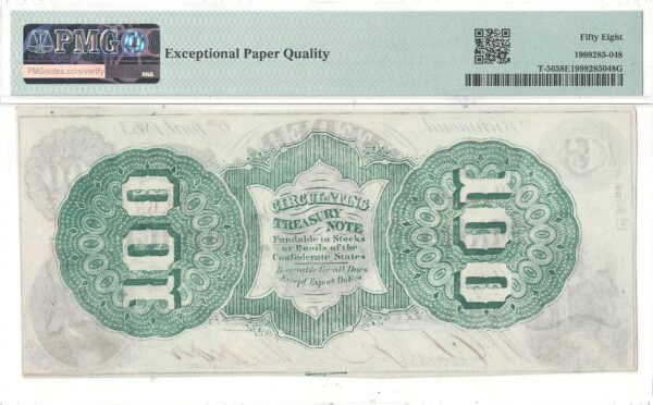 1863 $100 Confederate Note T-56 PMG AU-58 EPQ - Image 3
