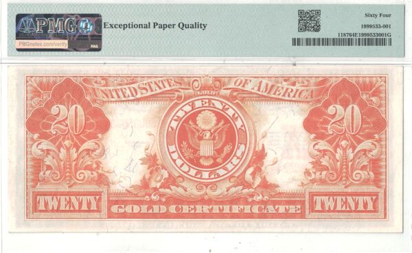1922 $20 Gold Certificate Fr-1187 PMG Choice CU-64 EPQ - Image 3