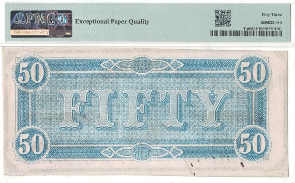 1864 $50 Confederate Note T-66 PMG AU-53 EPQ - Image 3