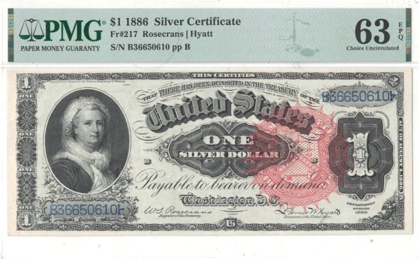 1886 $1 Silver Certificate  Fr-217 PMG Choice CU-63 EPQ - Image 2