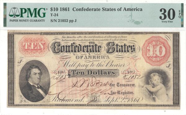 1861 $10 Confederate Note T-24 PMG VF-30 EPQ - Image 2