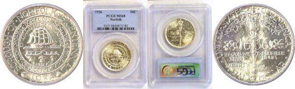 1936 Norfolk Commemorative Half Dollar  -  PCGS MS-68