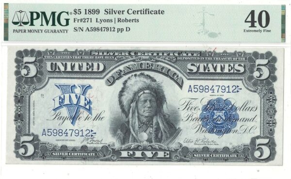 1899 $5 Silver Certificate Fr-271 PMG XF-40 - Image 2