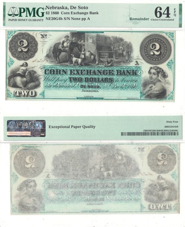 1860 $2 Obsolete De Soto, Nebraska PMG Choice CU-64 EPQ