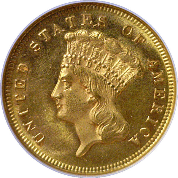 1872 $3 Princess. -  NGC MS-64.  CAC - Image 2