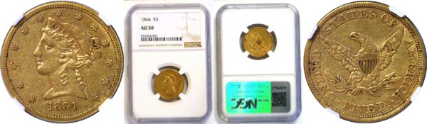 1864 $5 Liberty  -  NGC AU-50