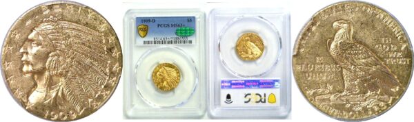 1909-D $5 Indian. -  PCGS MS-63+  CAC