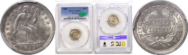 1853 Seated Liberty Dime  -  PCGS MS-63  CAC