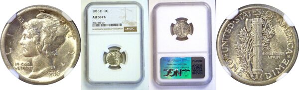 1916-D Mercury Dime  -  NGC AU-58 FB