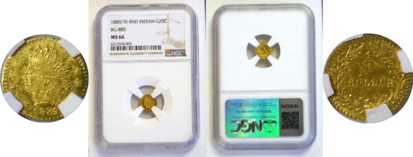 1880/76 25c. California Fractional Gold. BG-885.  -  NGC MS-66