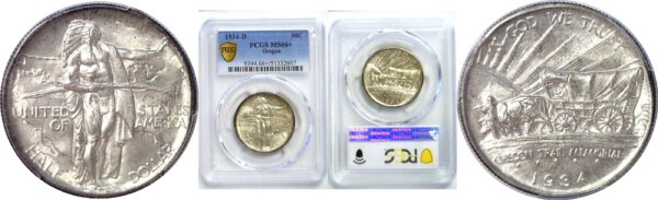 1934-D Oregon Trail Commemorative Half Dollar. -  PCGS MS-66+